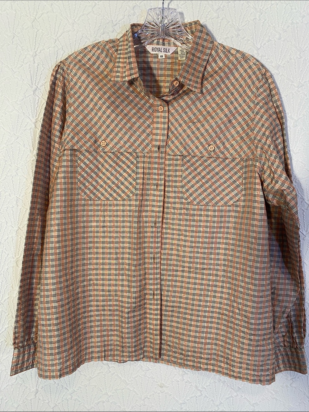 Vintage Royal Silk Plaid Button-Up Shirt -100% SILK  Retro fashion Nostalgic